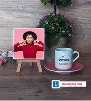 Odyolog Fotoğraflı Dekoratif Taş, Ahşap Altlıklı Türk Kahvesi Fincanı Hediye (Model 6)