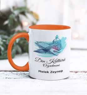 Din Kültürü Öğretmeni Tasarımlı Kişiye Özel Kupa Bardak (Turuncu)
