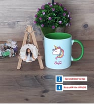 Unicorn Kupa Bardak Beyaz ve Fotoğraflı Ahşap Anahtarlık Hediye (Model 14)