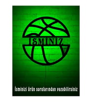 Mony Tasarım Isimli Basket Topu Led Işıklı Tablo, Çocuk Odası Aydınlatma Lamba (Yeşil)