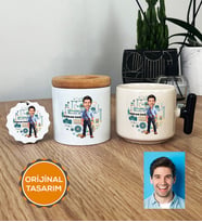 Kişiye Özel Karikatürlü Makine Mühendisi Hediye Seti T Kupa, Kalemlik, Anahtarlık Erkek Makine Mühendisine Mühendisler Günü Hediyesi (Siyah)