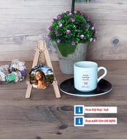 Doğum Günü Hediyesi Türk Kahvesi Fincanı Ahşap Altlıklı ve Fotoğraflı Ahşap Anahtarlık Hediye (Model 7)
