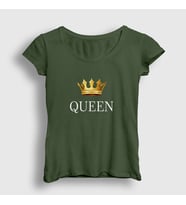Presmono Kadın Beyaz Queen Kraliçe T-Shirt 386123tt (Haki)