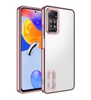 Xiaomi Redmi Note 11 Pro 5G Kılıf Case, Logo Showing Serisi, Şeffaf, Kamera Korumalı, Logo Gösteren Renkli Çizgi Tasarım (Rose)