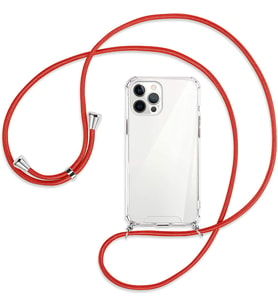 Teknomoda Apple iPhone 12 PRO Kılıf Boyun Omuz Askılı iPli Anti Şok Köşe Korumalı Şeffaf Silikon (Kırmızı)
