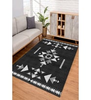 Dijital Kaymaz Taban Yıkanabilir Renkli Salon Halısı Mutfak Halısı Yolluk ND-SD-1058 (Siyah)