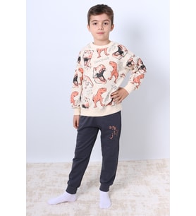 ERKEK ÇOCUK EŞOFMAN TAKIMI DİNOZOR BASKILI RİBANALI F5 (Turuncu)