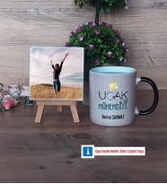Uçak Mühendisi Fotoğraflı Dekoratif Taş, Kupa Bardak Beyaz Hediye (Model 9)