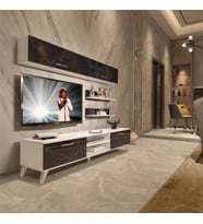 Decoraktiv Eko 5 Mdf Dvd Retro Tv Ünitesi Tv Sehpası (Beyaz - Siyah Mermer)