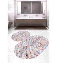 Dijital Baskılı Kaymaz Taban Yıkanabilir Oval 2'li Klozet Takımı Banyo Paspası NOKZ-HY-805 (Pembe)