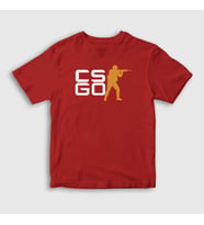 Presmono Unisex Çocuk Beyaz Logo Oyun Counter Strike Cs Go T-Shirt 323548tt (Kırmızı)