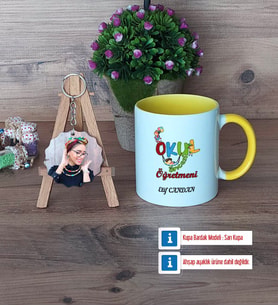 Okul Öncesi Öğretmeni Kupa Bardak Beyaz ve Fotoğraflı Ahşap Anahtarlık Hediye Öğretmenler Günü Hediyesi (Model 7)