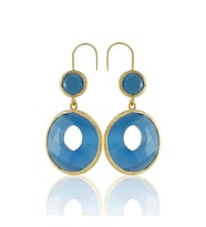 Kadir Jewellery 22 Ayar Altın Kaplama Kadın Taşlı Küpe -El İşçiliği Ve Hipoalerjenik Küpe (Koyu Mavi)