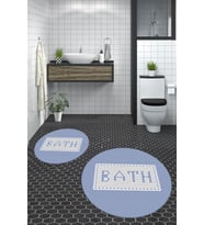 EVDEYA Dijital Mozaik Desen Bath Yazılı İkili Yuvarlak Banyo Paspası Klozet Takımı, YKLOZET-7-KAHVE, (Mavi)