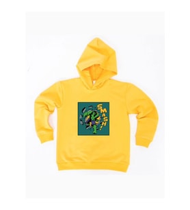 Hulk  Baskılı Kapüşonlu Pamuklu Kumaş Çocuk Sweatshirt (Sarı)