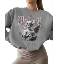 kalın erkek 3 iplik şardonlu Bej Aşk tanrısı aşk Baskılı bisiklet yaka Sweatshirt kadın Sweatshirt (Gri)