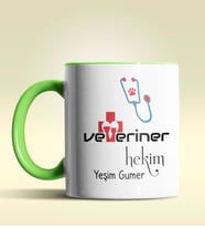Kişiye Özel Veteriner Hekim Tasarımlı Turuncu Kupa Bardak (Yeşil)