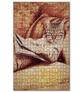 Cakapuzzle Retro Gezete Okuyan Kedi Baskılı Görsel Puzzle Yapboz MDF (Ahşap) (255 Parça)