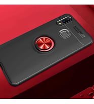 Huawei P Smart 2019 Kılıf Yüzüklü Magnetli Ravel Case (Siyah-Kırmızı)