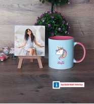 Unicorn Fotoğraflı Dekoratif Taş, Kupa Bardak Beyaz Hediye (Model 6)
