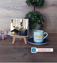 Arkeolog Fotoğraflı Dekoratif Taş, Ahşap Altlıklı Türk Kahvesi Fincanı Hediye (Model 4)