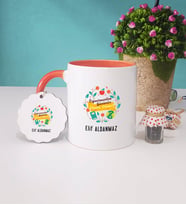 Öğretmenler Günü Hediyesi Kupa Bardak ve Anahtarlık İsme Özel Hediye (Turuncu)