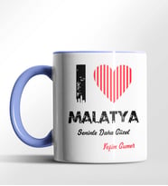 Kişiye Özel Malatya Seninle Daha Güzel Tema Siyah Renk Kupa (Mavi)