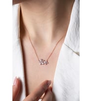 925 Ayar Gümüş Çift Kır Çiçeği Kolye -Çift Lotus Kolye (Rose)