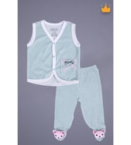 Babyhola Kadife Yelek Patikli Pantolon Unisex Bebek 2'li Set Yeşil (Fuşya)