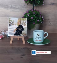 Arapça Öğretmeni Fotoğraflı Dekoratif Taş, Ahşap Altlıklı Türk Kahvesi Fincanı Hediye Öğretmenler Günü Hediyesi (Model 9)