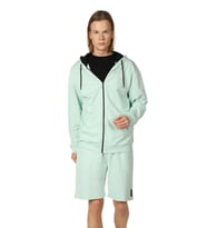 Erkek Kapüşonlu Fermuarlı Oversıze Sweatshırt Koyu Gri (Su Yeşili)