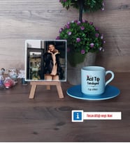 Acil Tıp Teknisyeni Fotoğraflı Dekoratif Taş, Ahşap Altlıklı Türk Kahvesi Fincanı Hediye (Model 5)
