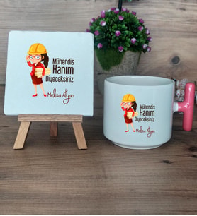 Mühendis Hanım Diyeceksiniz Hediye Seti Kupa Bardak T Kulplu ve Dekoratif Taş Kadın Mühendise Mühendisler Günü Hediyesi (Model 4)