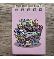 2023 RENKLİ A7 KALIN KAPAKLI SPİRALLİ  RENKİ SAYFALI NOT DEFTERİ 10CM x 7CM (Pembe)