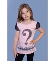 Toontoy Kız Çocuk Nakışlı Taş İşlemeli Tişört (Pembe Melanj)