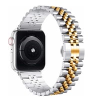 Apple Watch 7/8/9 41mm Kordon Şeritli Metal Kordon 36 (Gri - Pembe)