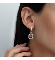 925 Ayar Gümüş Pırlanta Modeli İtalyan Zincir Dörtgen Küpe, Kadın Küpe, İTLDRTGNKPE001 (Kırmızı)