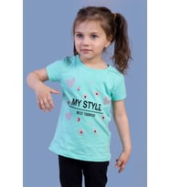 Toontoy Kız Çocuk Kalp Baskılı Tişört (Mint Yeşili)