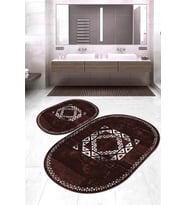 Dijital Baskılı Kaymaz Taban Yıkanabilir Oval 2'li Klozet Takımı Banyo Paspası NOKZ-SD-1051 (Bordo)