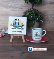 Temizlik Görevlisi Dekoratif Taş, Türk Kahvesi Fincanı Kırmızı İsme Özel Hediye (Model 6)