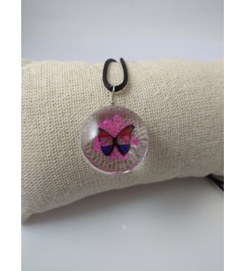 YAŞAYAN CANLI KOLYE/KELEBEK DESENLİ KURUTULMUŞ GELİN ÇİÇEĞİ (Pembe)