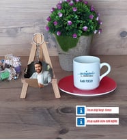 Su Ürünleri Mühendisi Türk Kahvesi Fincanı Ahşap Altlıklı ve Fotoğraflı Ahşap Anahtarlık Hediye (Model 3)