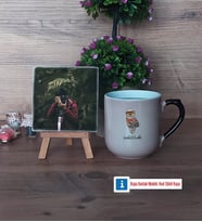 Baykuş Fotoğraflı Dekoratif Taş, Kupa Bardak Beyaz Hediye (Model 10)