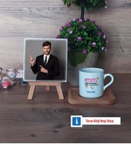 Felsefe Öğretmeni Fotoğraflı Dekoratif Taş, Ahşap Altlıklı Türk Kahvesi Fincanı Hediye (Model 1)