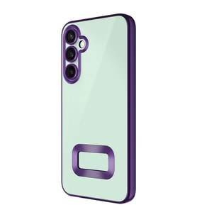 Samsung Galaxy S24 FE Kılıf Logo Yeri Açık Kamera Lens Korumalı Renkli Kenarlı Şeffaf Silikon (Mor)