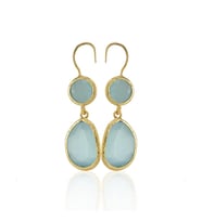 Kadir Jewellery 22 Ayar Altın Kaplama Kadın Taşlı Küpe -El İşçiliği Ve Hipoalerjenik Küpe (Açık Mavi)