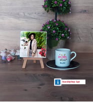 Özel Eğitim Öğretmeni Fotoğraflı Dekoratif Taş, Ahşap Altlıklı Türk Kahvesi Fincanı Hediye (Model 7)