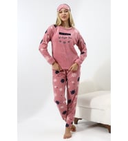 Fawn 5009 Peluş Welsoft Polar Kışlık Yumoş Kadın Pijama Takımı (Pudra)