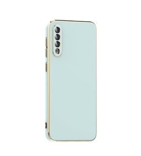 Samsung Galaxy A50 Kılıf Kenarları Gold Kamera Korumalı Renkli Pastel Silikon Siyah BARK (Açık Yeşil)