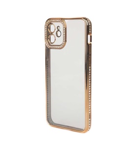 Apple iPhone 12 Kılıf Kamera Korumalı Taşlı Zore Mina Kılıf (Gold)